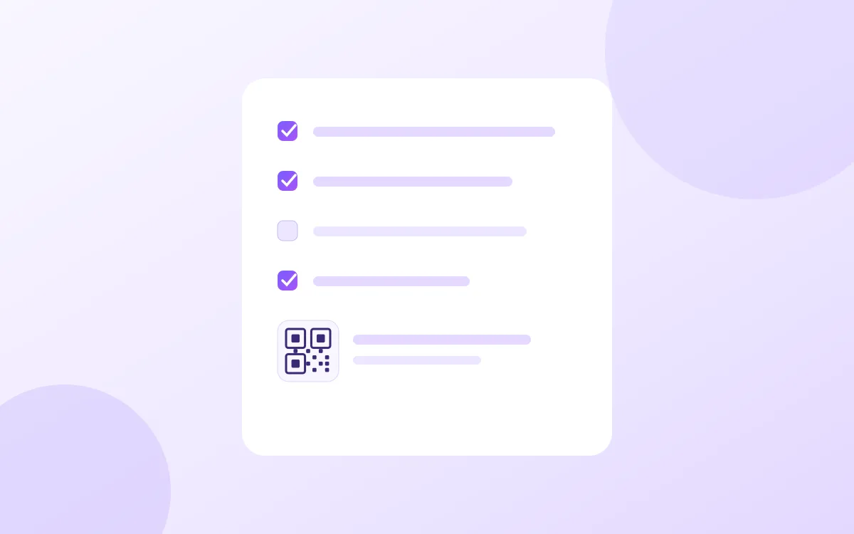 Illustration of a wedding checklist with ticks and a QR code, with no people